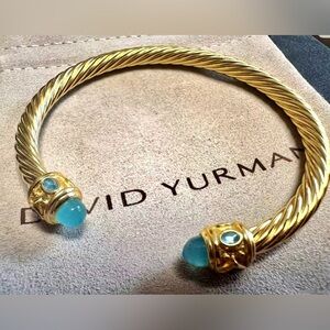 David Yurman .925 Silver 14k Gold Bracelet with Aqua Head